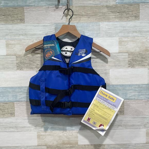 Maui and Sons Life Vest Water Skiing Wake Boarding USCG Blue Youth 50-90lbs